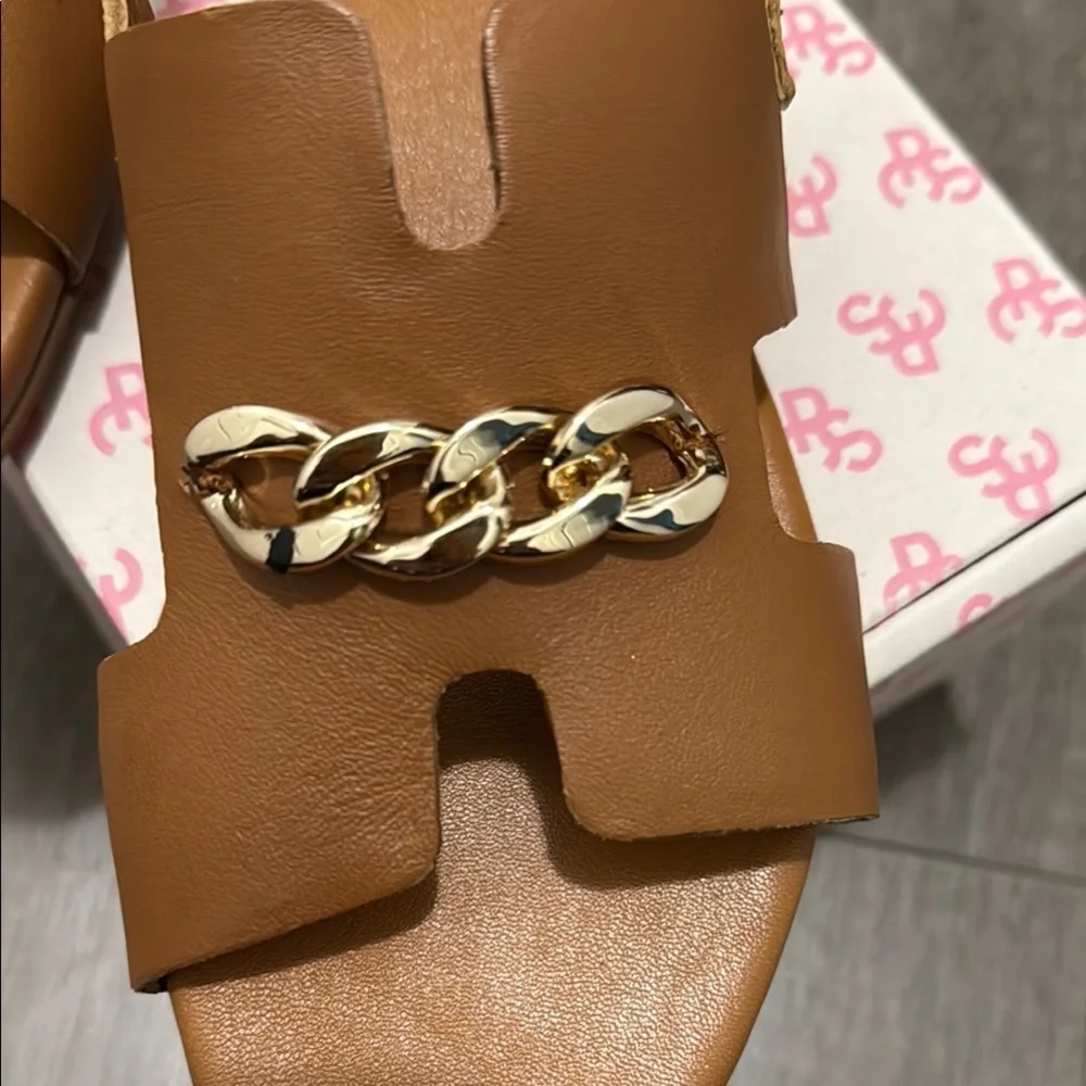 Sandales PIECES Gold and Brown Sandals With Chain Accent Size 37 - Picture 2 of 5
